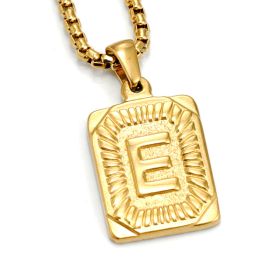 European And American Fashion Men's All-stainless Steel Letter Pendant Gold-plated 18K Titanium Steel Letter Necklace (Option: Gold-E)