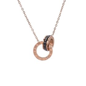 Roman Numeral Ring Diamond Titanium Steel Necklace Women's (Option: Rose gold black diamond)