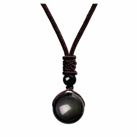 Fashion 16mm Natural Obsidian Pendant Amethyst Necklace For Men And Women (Option: Black-1PC)