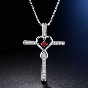 Infinity Love God We Trust Christian Cross Birthstone Crystal Pendant Necklace Colour Gems Zircon Heart Necklace Women Jewelry (Option: 11 Style)