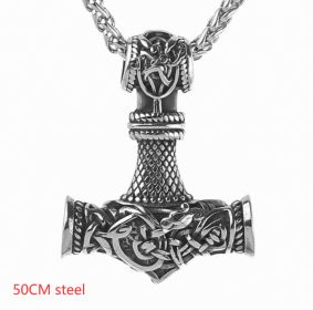 Nordic Vikings Hammer Rune Pendant Necklace Male (Option: 50CM steel)