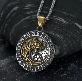 Vintage Nordic Rune Necklaces For Men Stainless Steel Norse Runes Viking Jewerly Pagan Elder Futhark Pendant Amulet Fashion Jewelry (Option: Circular Fenrir)