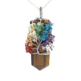Crystal Column Tree Of Life Winding Pendant Necklace (Option: Tigers Eye)