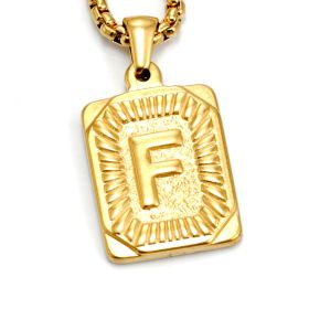 European And American Fashion Men's All-stainless Steel Letter Pendant Gold-plated 18K Titanium Steel Letter Necklace (Option: Gold-F)