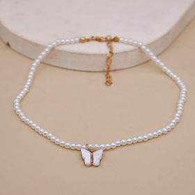 European And American Opal Bow Knot Pearl Necklace Women (Color: White)