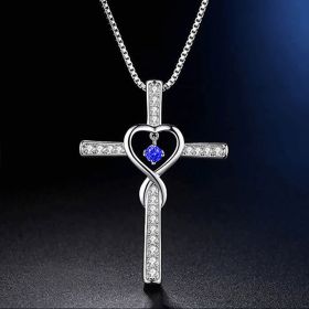 Infinity Love God We Trust Christian Cross Birthstone Crystal Pendant Necklace Colour Gems Zircon Heart Necklace Women Jewelry (Option: 6 Style)