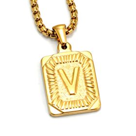 European And American Fashion Men's All-stainless Steel Letter Pendant Gold-plated 18K Titanium Steel Letter Necklace (Option: Gold-V)