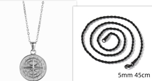 Stainless Steel Compass Circular Necklace (Option: Silver solid with black)