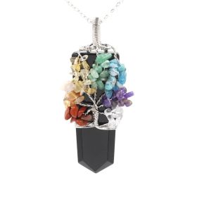 Crystal Column Tree Of Life Winding Pendant Necklace (Option: Obsidian)