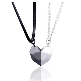 Minimalist Lovers Matching Friendship Heart Pendant Couple Magnetic Distance Faceted Heart Pendant Necklace Couple Jewelry (Option: Black white)
