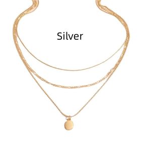 Vintage Geometric Metal Oval Pendant Necklace (Color: silver)