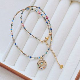 Autumn And Winter Maillard Color Necklace For Women (Option: Pleated Round Color Zircon)