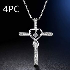Infinity Love God We Trust Christian Cross Birthstone Crystal Pendant Necklace Colour Gems Zircon Heart Necklace Women Jewelry (Option: 4PC 7Style)