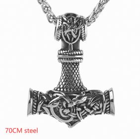Nordic Vikings Hammer Rune Pendant Necklace Male (Option: 70CM steel)