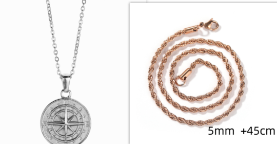Stainless Steel Compass Circular Necklace (Option: Silver solid with rosegold)