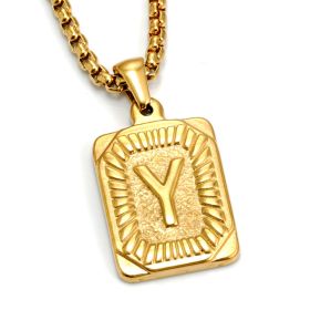 European And American Fashion Men's All-stainless Steel Letter Pendant Gold-plated 18K Titanium Steel Letter Necklace (Option: Gold-Y)