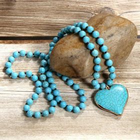 Vintage Ethnic Style Handmade Knotted Beaded Necklace (Option: Love Blue)