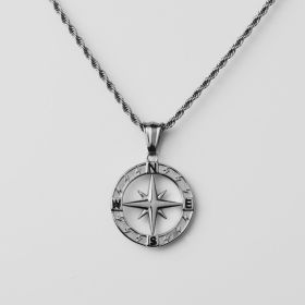 Stainless Steel Compass Circular Necklace (Option: Silver hollow)
